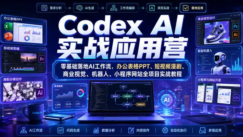 Codex AI实战应用营|零基础落地AI工作流,办公表格PPT、短视频漫剧、商业视觉、机器人、小程序网站全项目实战教程-网创学院