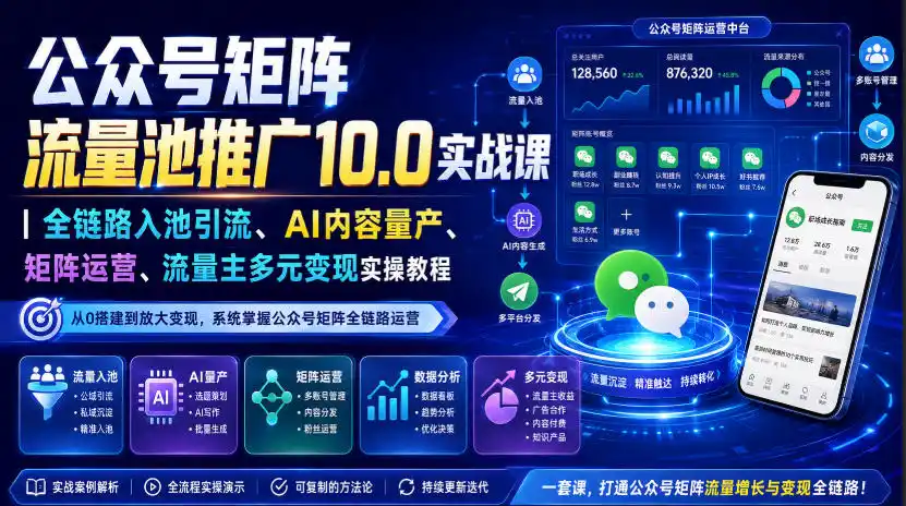 公众号矩阵流量池推广10.0实战课｜全链路入池引流、AI内容量产、矩阵运营、流量主多元变现实操教程-网创学院