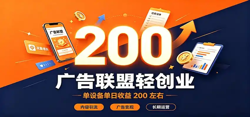 广告联盟轻创业，单设备单日收益200左右，内容引流广告变现长期运营-网创学院