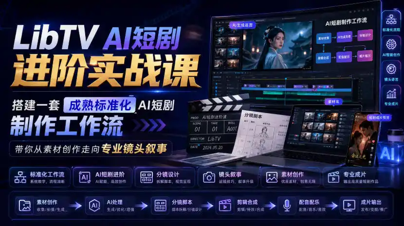 LibTV AI短剧进阶实战课，搭建一套成熟标准化AI短剧制作工作流，带你从素材创作走向专业镜头叙事-云网创
