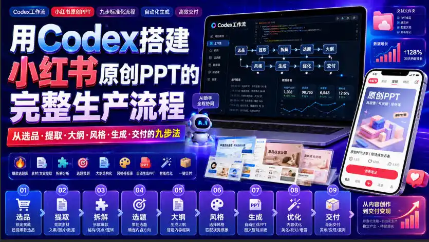 用Codex搭建小红书原创PPT的完整生产流程,从选品·提取·大纲·风格·生成·交付的九步法-云网创