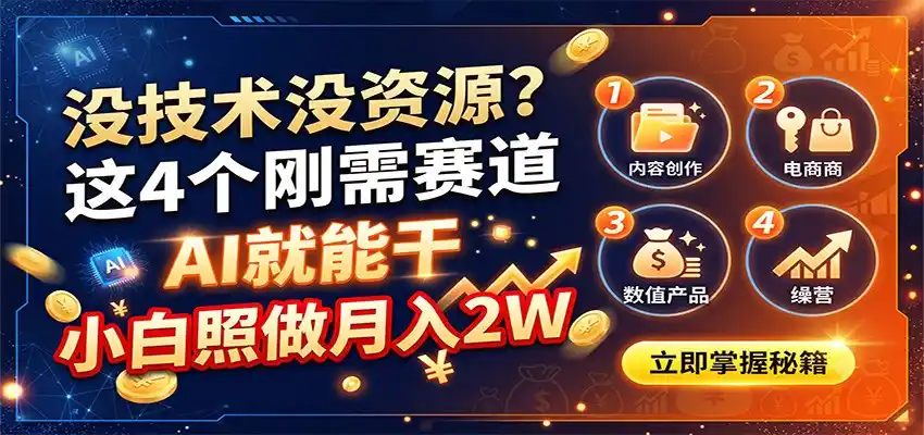 没技术没资源？这4个刚需赛道，AI就能干，小白照做月入2W-云网创