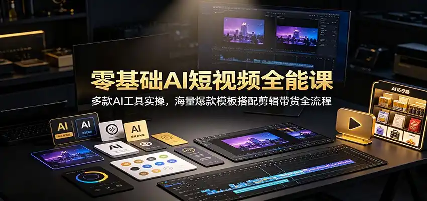 零基础AI短视频全能课：多款AI工具实操，海量爆款模板搭配剪辑带货全流程-云网创
