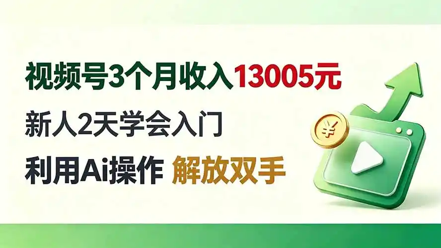 视频号3个月收入13005元， 新人2天学会入门， 利用Ai操作 解放双手！-云网创