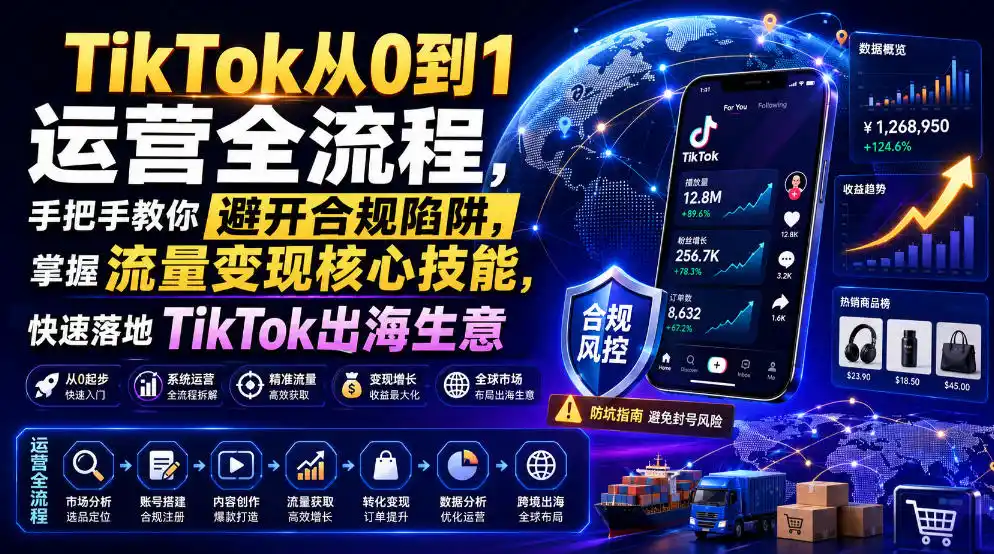 TikTok从0到1运营全流程,手把手教你避开合规陷阱,掌握流量变现核心技能,快速落地TikTok出海生意(更新8月)-云网创